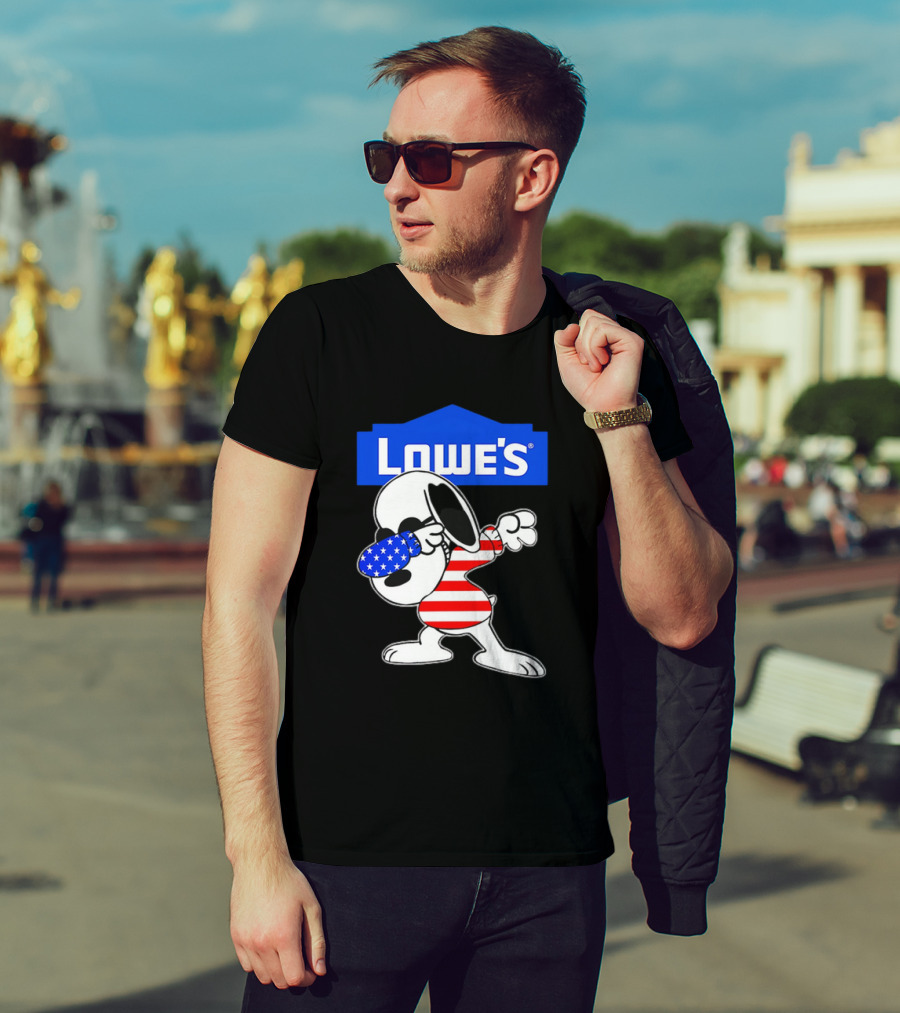 Lowe's Snoopy Dabbing American Flag Stripes T-Shirt