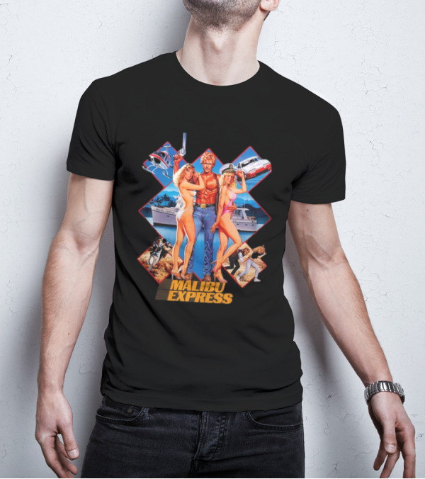 Malibu Express Action Movie 1985 Art With Yacht And Helicopter T-Shirt