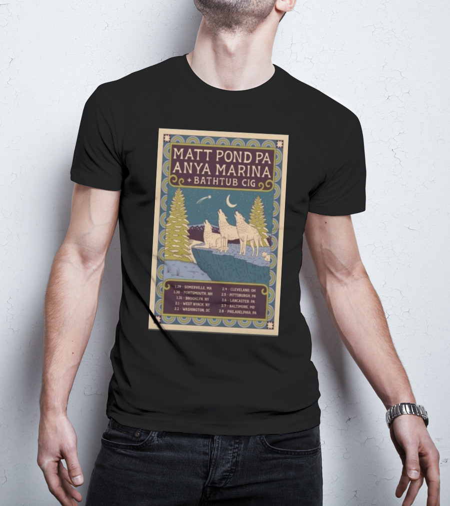 Matt Pond Pa With Anya Marina And Bathtub Cig 2025 Winter Tour T-Shirt