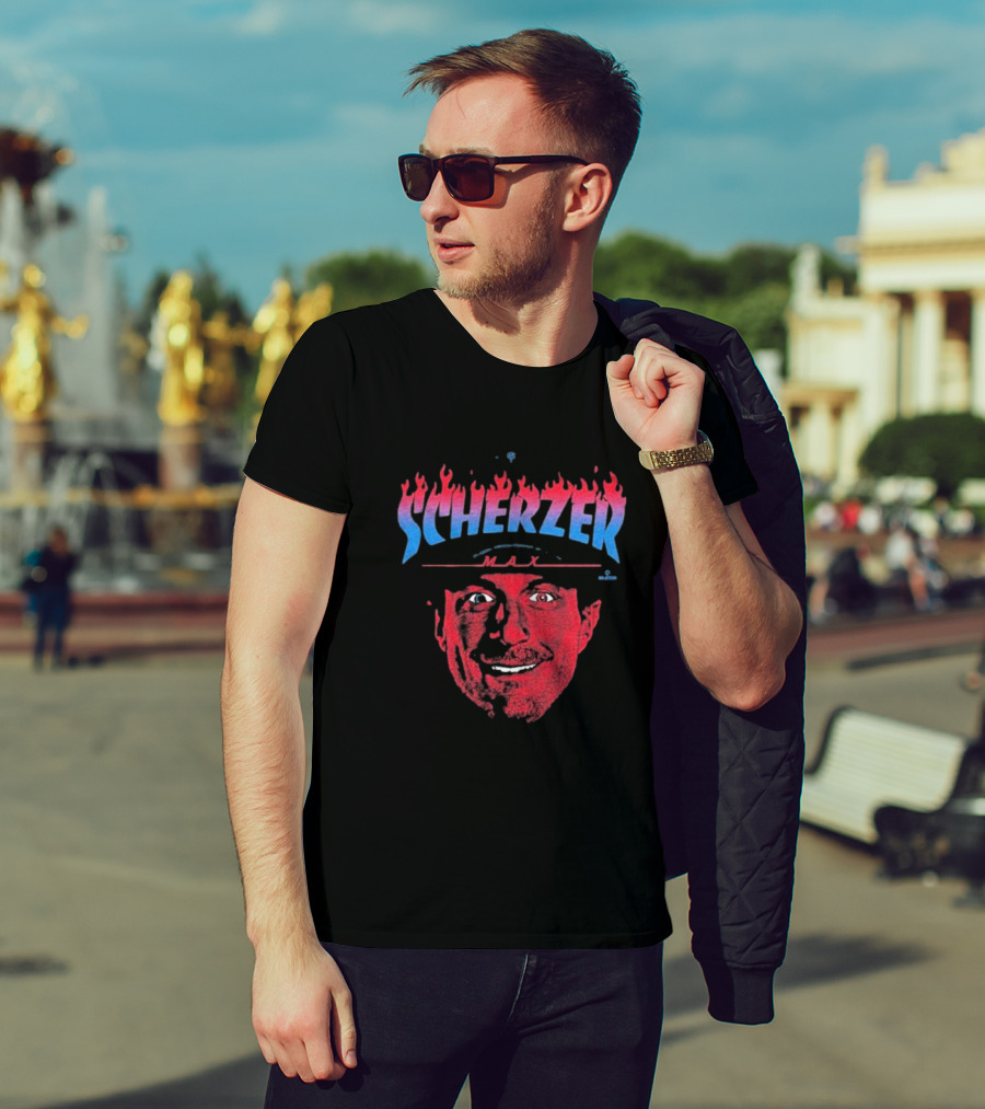 Max Scherzer Flames Face Blue And Red Illustration T-Shirt