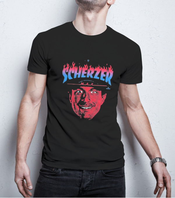 Max Scherzer Flames Face Blue And Red Illustration T-Shirt