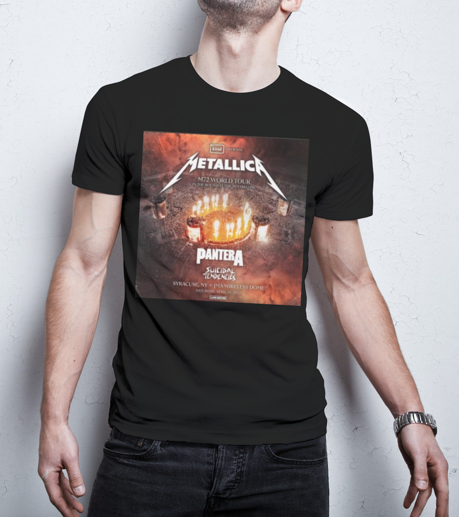 Metallica M72 World Tour In The Round 50 Yard Line 2025 Pantera Suicidal Tendencies Syracuse NY JMA Wireless Dome April 19 T-Shirt