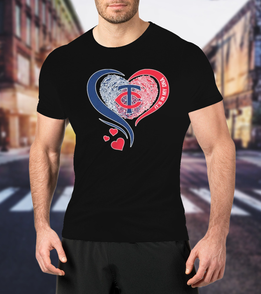 Minnesota Twins TC Logo It's In My DNA Heart Fingerprint Pattern T-Shirt