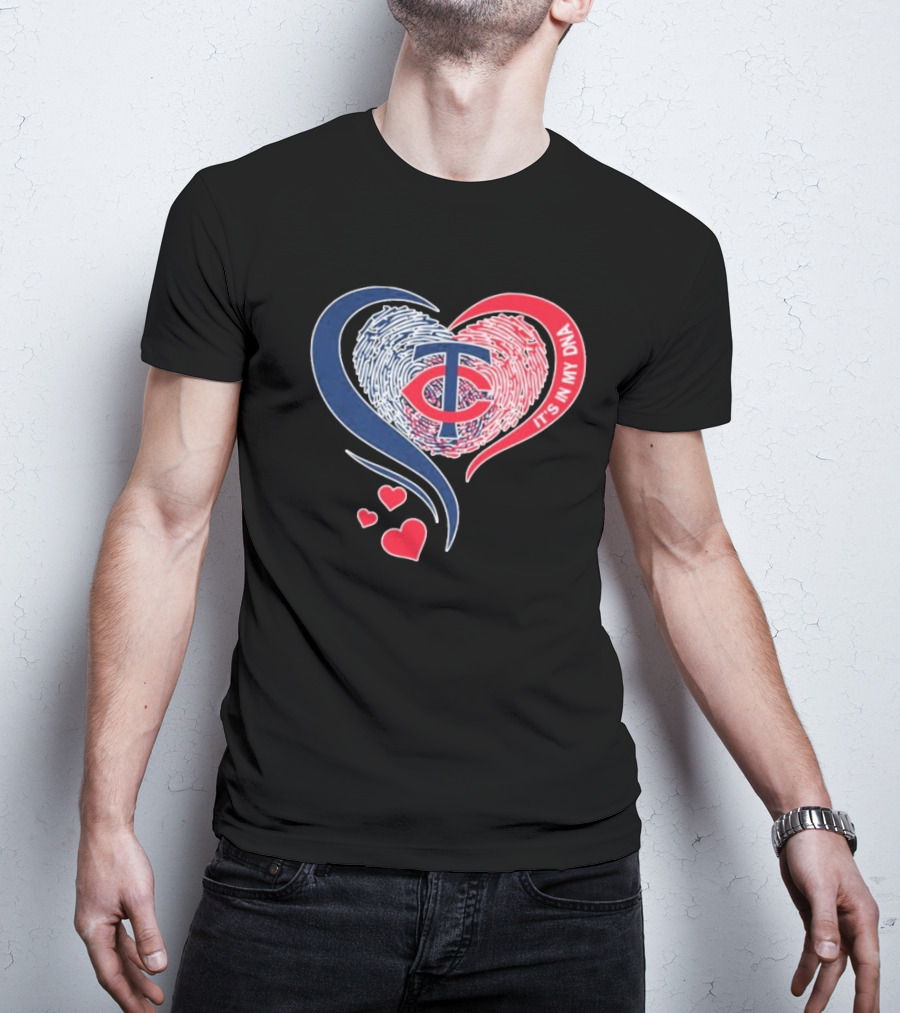 Minnesota Twins TC Logo It's In My DNA Heart Fingerprint Pattern T-Shirt