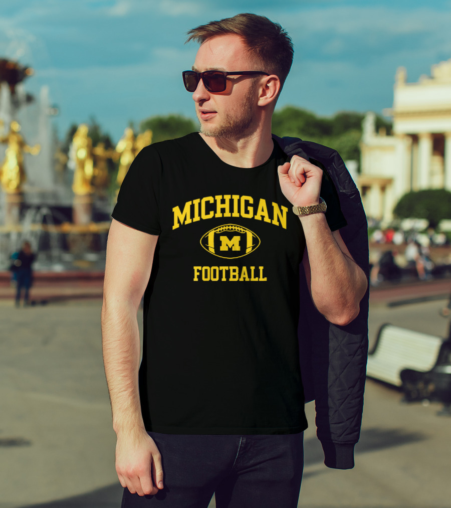Michigan Wolverines Football Navy Classic Arched M Wordmark T-Shirt