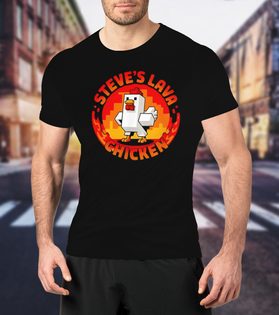 Steve's Lava Chicken Pixel Art Blocky Style T-Shirt
