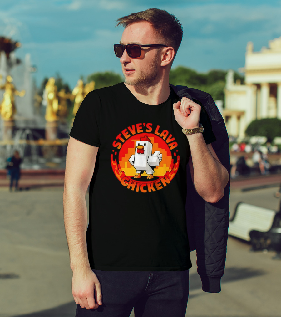 Steve's Lava Chicken Pixel Art Blocky Style T-Shirt