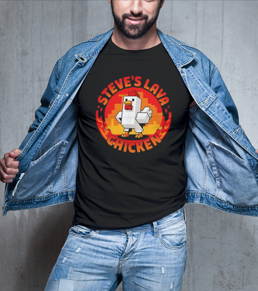Steve's Lava Chicken Pixel Art Blocky Style T-Shirt