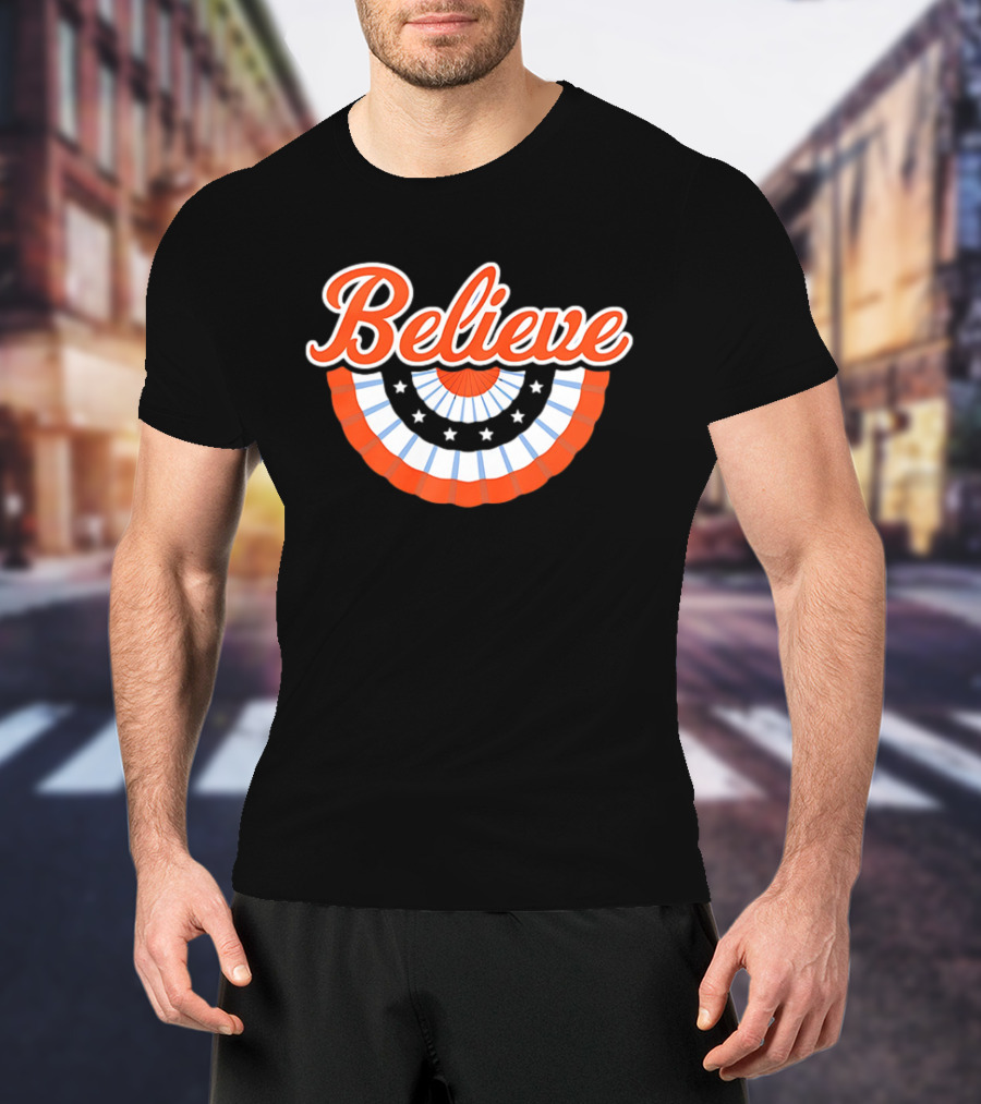 New York Mets Baseball Believe Stars With Patriotic Bunting T-Shirt