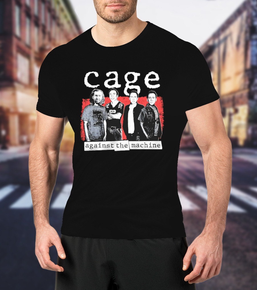 Cage Against The Machine Iconic Crew Band Members Textured Red Background T-Shirt