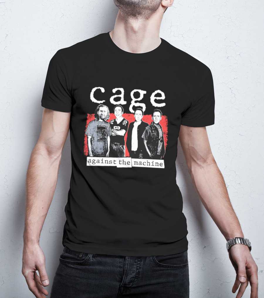 Cage Against The Machine Iconic Crew Band Members Textured Red Background T-Shirt