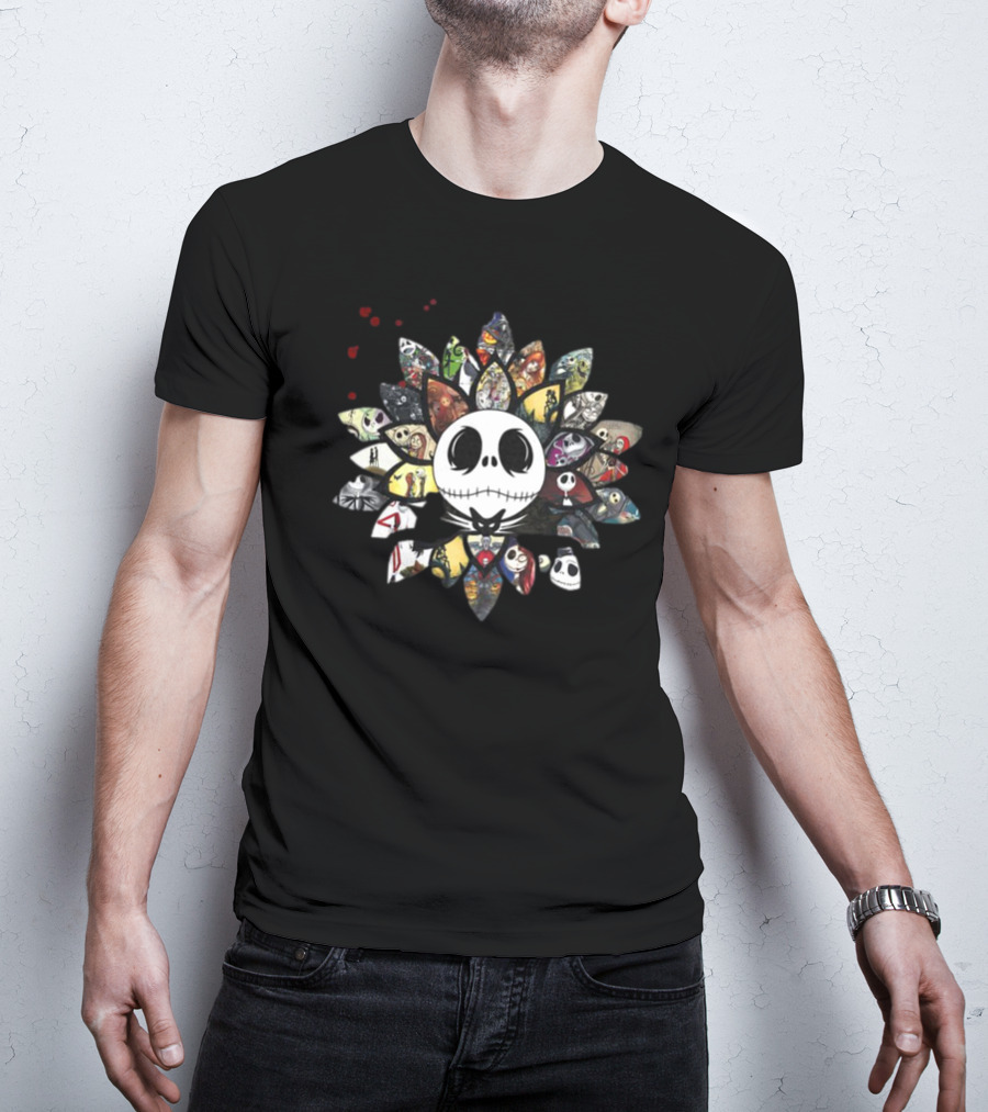 Nightmare Sunflower Jack Skellington Collage Sunflower Design Halloween Elements T-Shirt