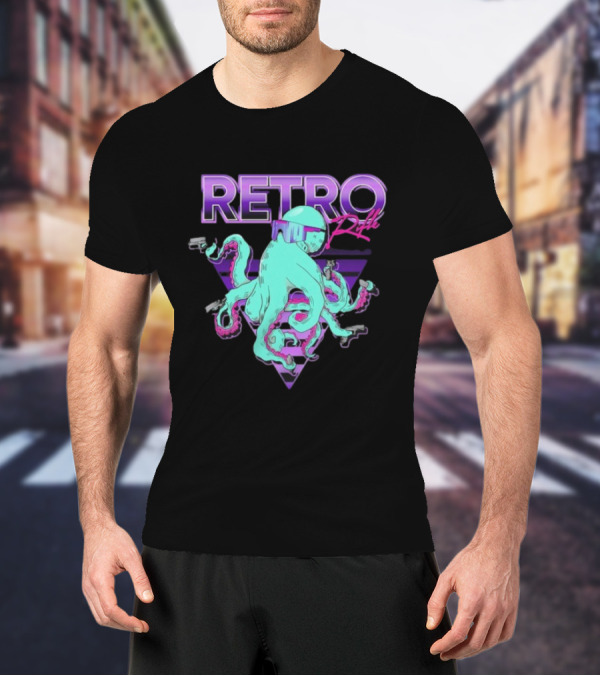 Retro Rifle Octoglock Neon Octopus With Guns And Sunglasses T-Shirt