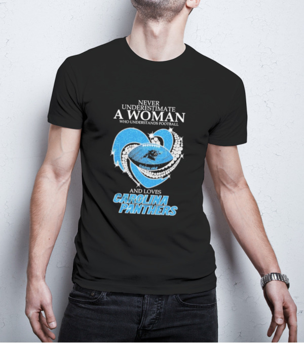 Never Underestimate A Woman Who Understands Football And Loves Carolina Panthers T-Shirt