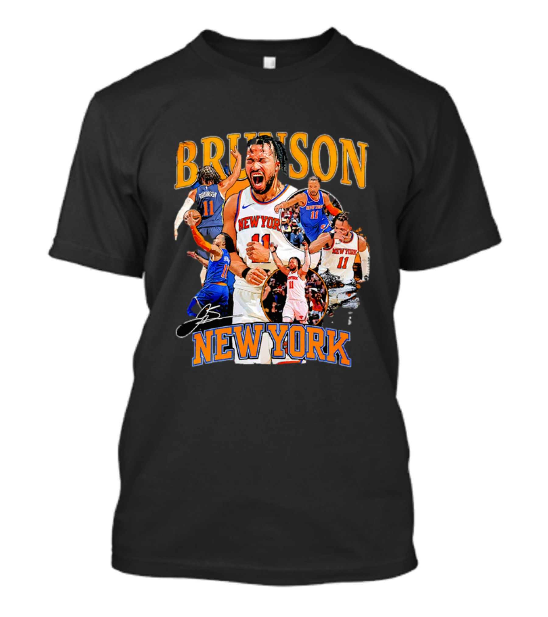 New York Knicks Fans Jalen Brunson Signature New York Basketball Player Action Collage T-Shirt