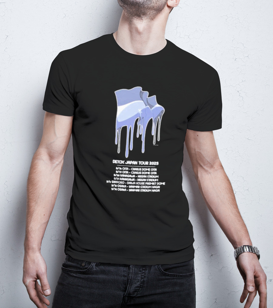 One OK Rock Japan Tour 2025 Cities Lineup And Dates Featuring Blue Dripping Flag Design T-Shirt
