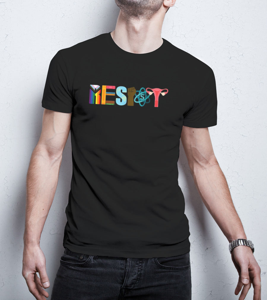 Resist Pride LGBTQ Uterus Fist Science Books T-Shirt