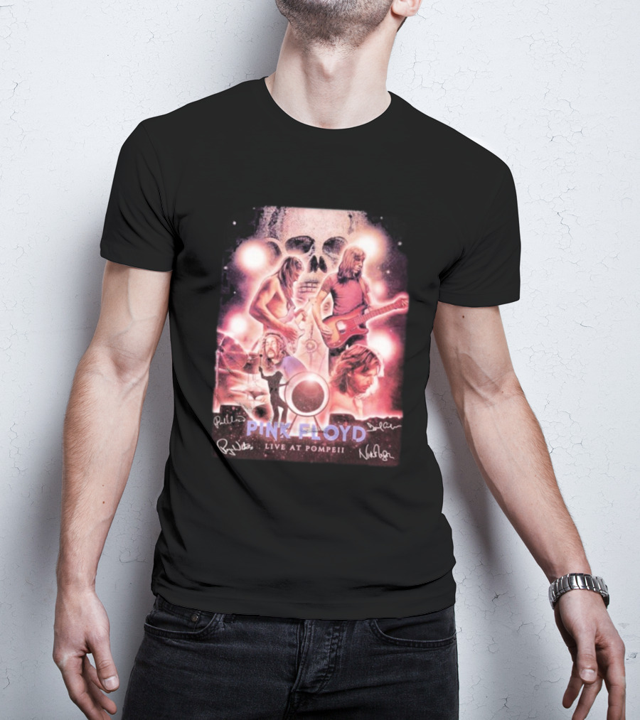 Pink Floyd Live At Pompeii Signatures Skull Guitarist Cosmic 2025 T-Shirt