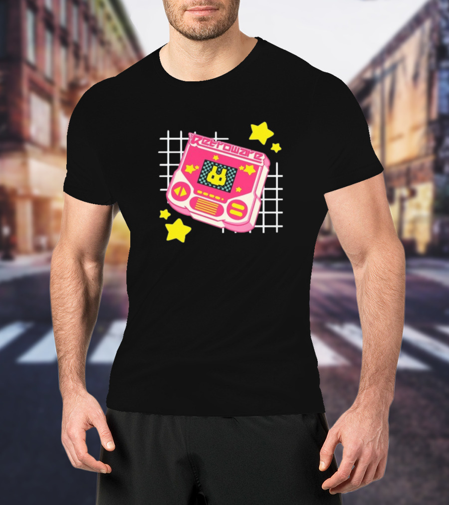 RetroWare Handheld Pink Star Arcade Pixel Bunny Game Typography T-Shirt