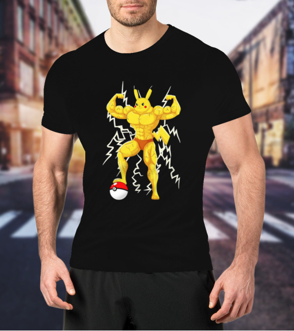 Muscled Pikachu Pumpachu With Lightning And Poké Ball T-Shirt