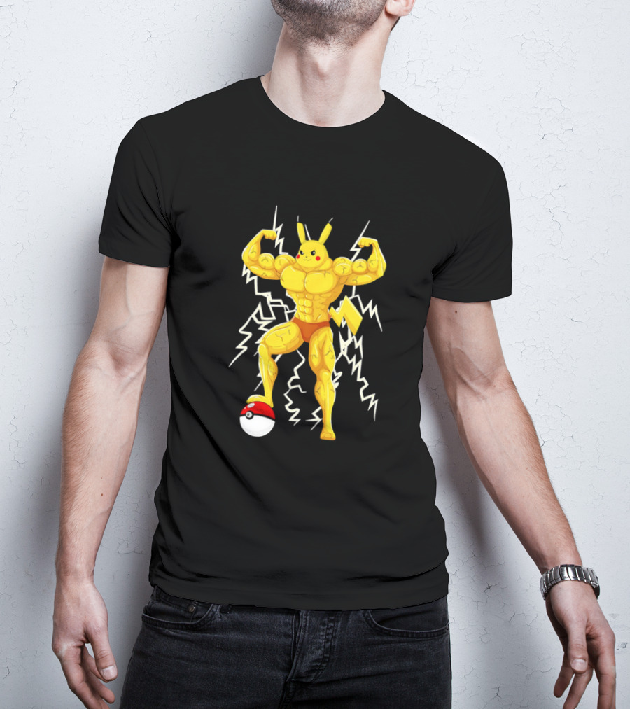 Muscled Pikachu Pumpachu With Lightning And Poké Ball T-Shirt