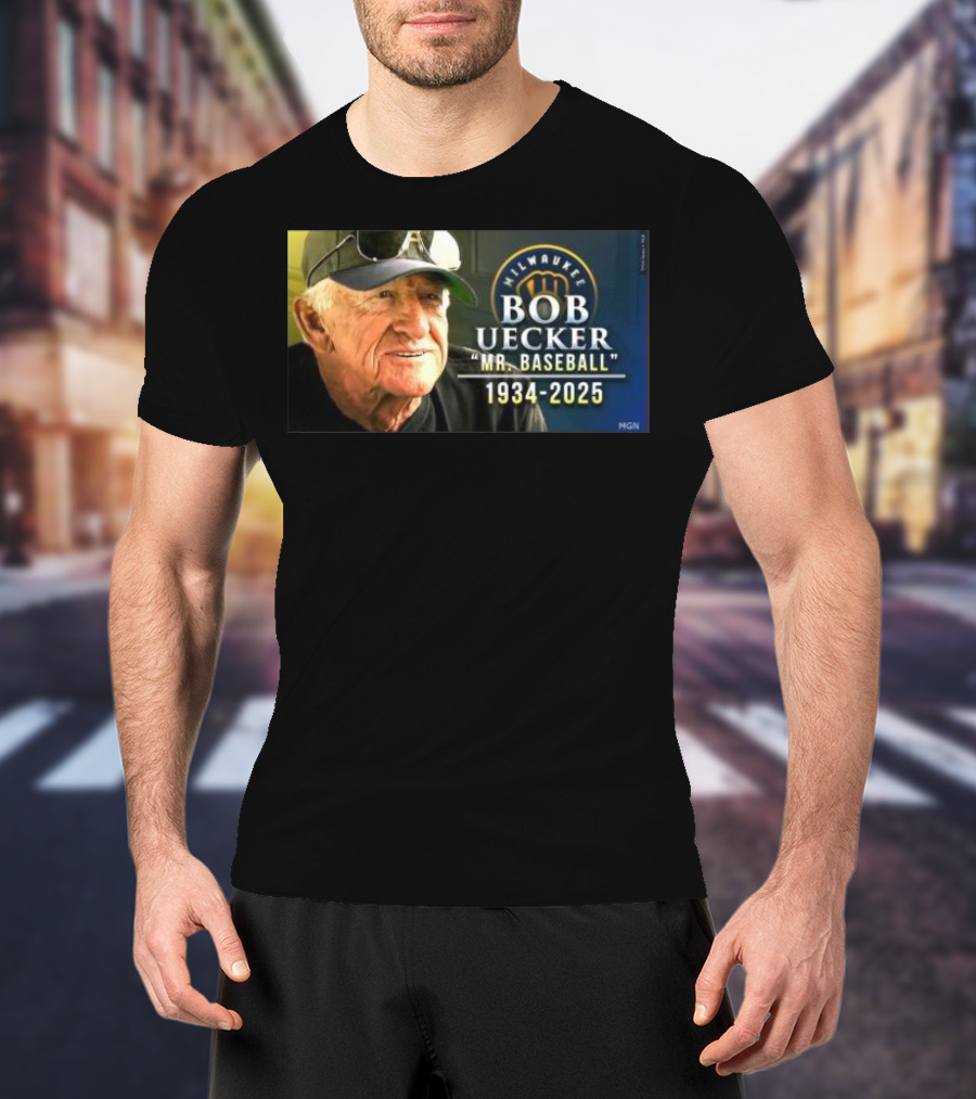 Milwaukee Brewers Bob Uecker Mr. Baseball 1934-2025 Tribute T-Shirt