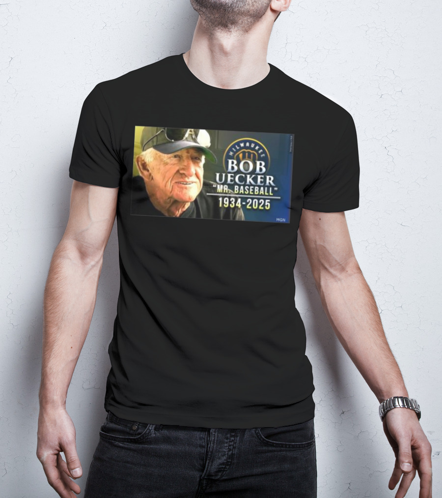 Milwaukee Brewers Bob Uecker Mr. Baseball 1934-2025 Tribute T-Shirt