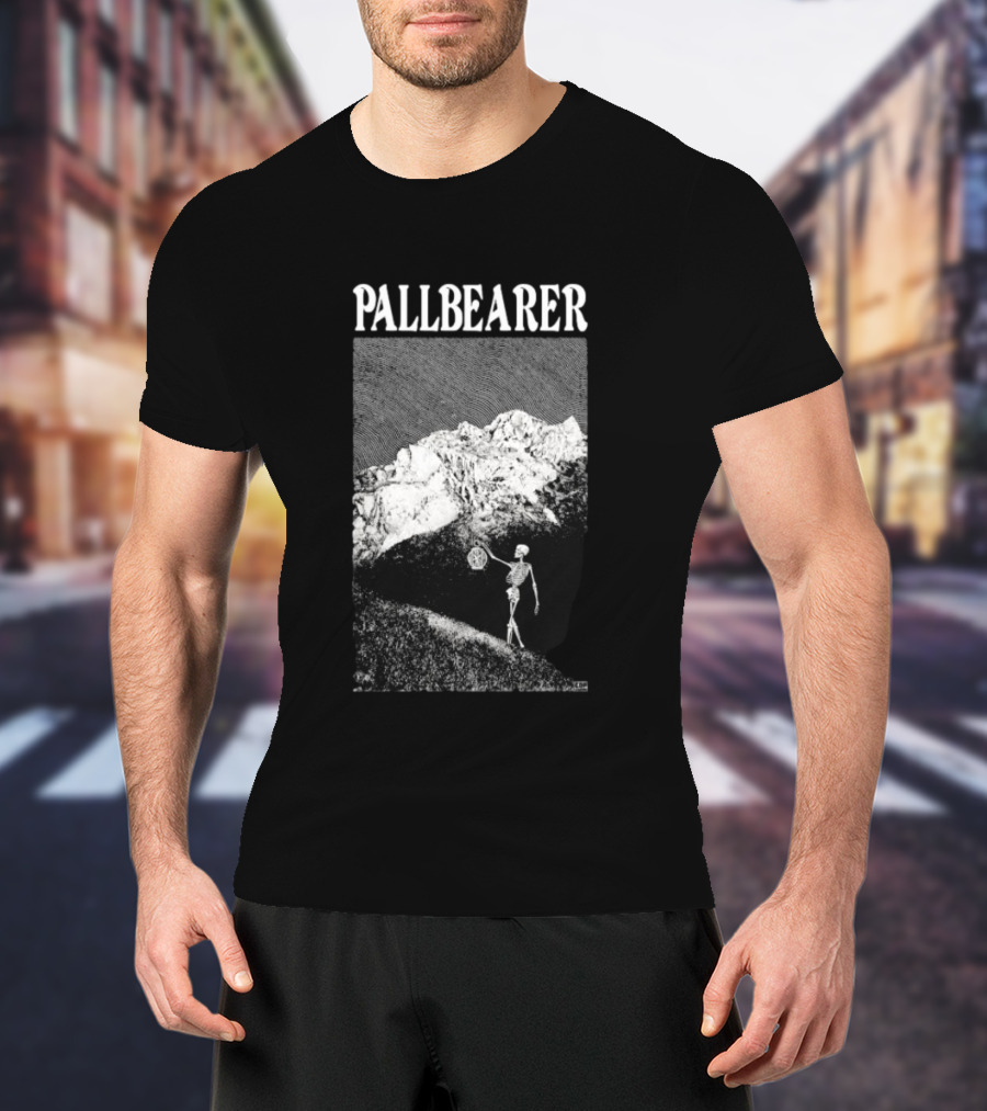 Pallbearer Skeleton Holding Lantern In Mountain Landscape T-Shirt