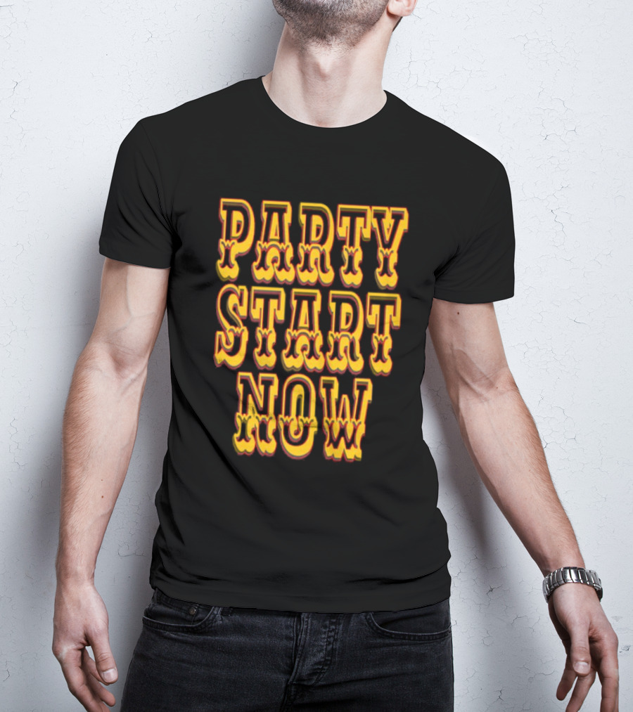 PARTY START NOW Bold Yellow Red Vintage Style T-Shirt