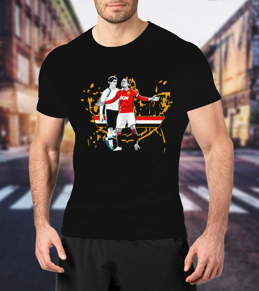 Patrice Evra Luis Suarez Caricature Cartoon AON Red And White Stripes T-Shirt