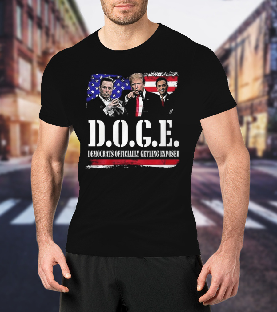 Patriot Pride Mens D.O.G.E Team Democrats Officially Getting Exposed USA Flag Icons T-Shirt