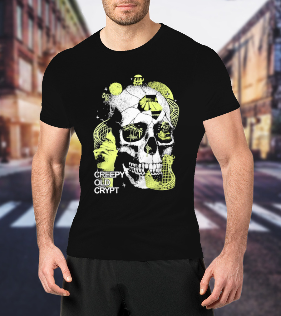 Rocco Botte Creepy Old Crypt Skull Neon Aesthetic T-Shirt