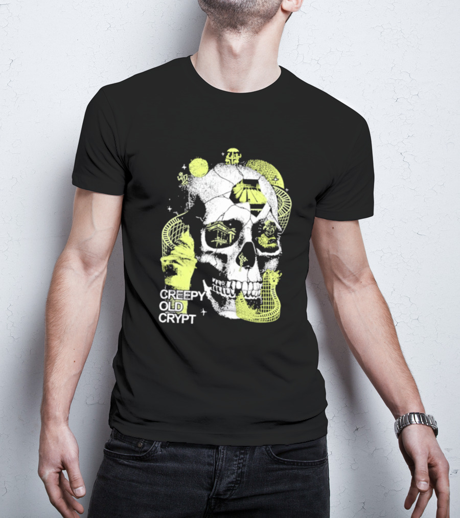 Rocco Botte Creepy Old Crypt Skull Neon Aesthetic T-Shirt