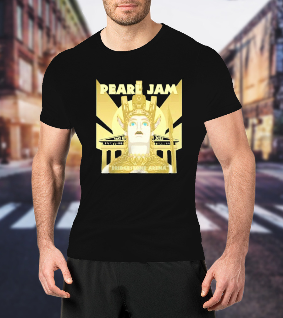 Pearl Jam Nashville TN Dark Matter World Tour 2025 Bridgestone Arena May 6 Event Athena Gold Warrior Helmet Design T-Shirt