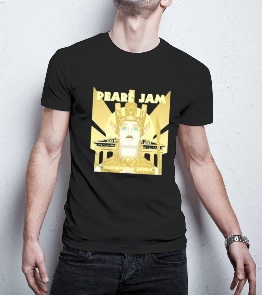 Pearl Jam Nashville TN Dark Matter World Tour 2025 Bridgestone Arena May 6 Event Athena Gold Warrior Helmet Design T-Shirt