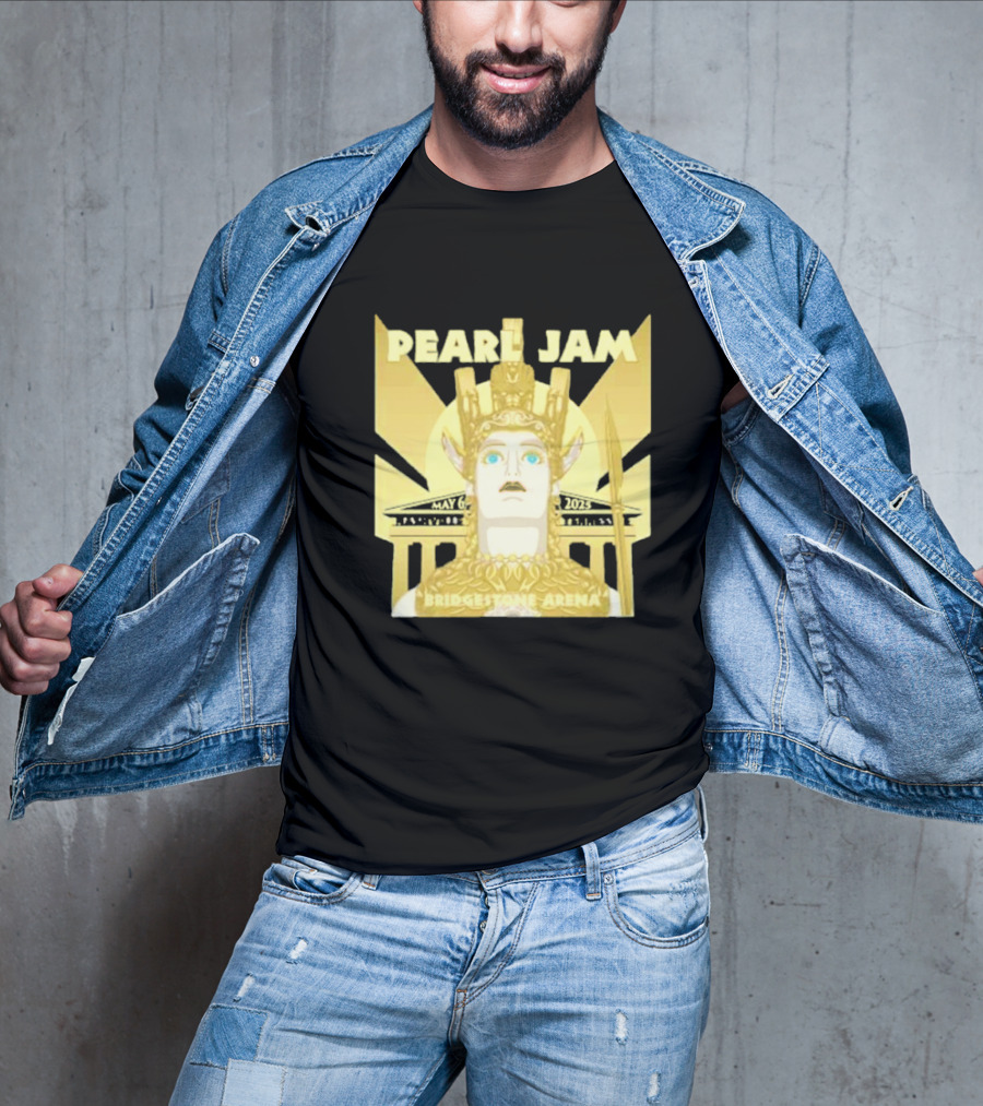 Pearl Jam Nashville TN Dark Matter World Tour 2025 Bridgestone Arena May 6 Event Athena Gold Warrior Helmet Design T-Shirt