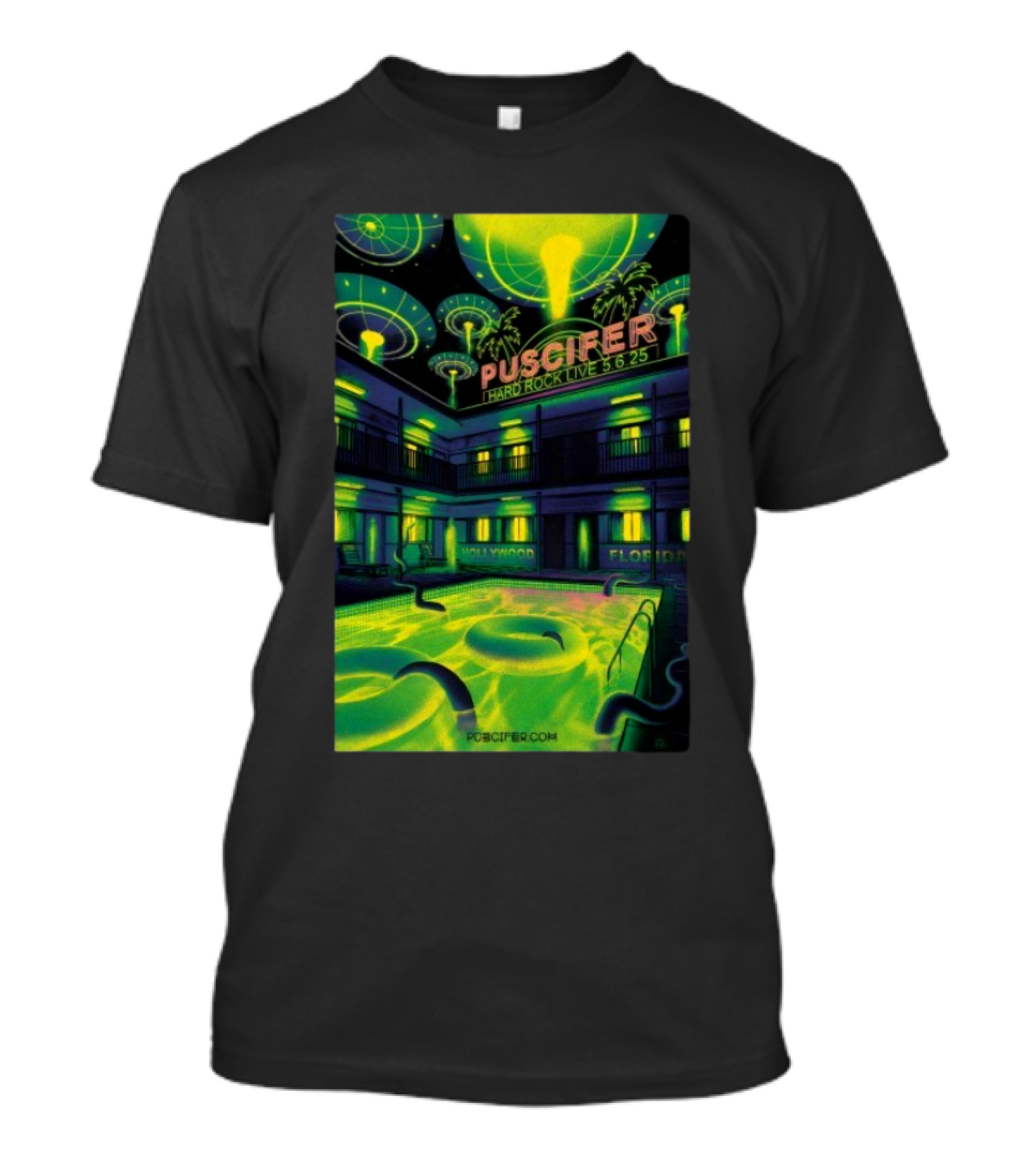 Puscifer Hard Rock Live Hollywood Florida May 6 2025 UFO Neon Pool Scene T-Shirt