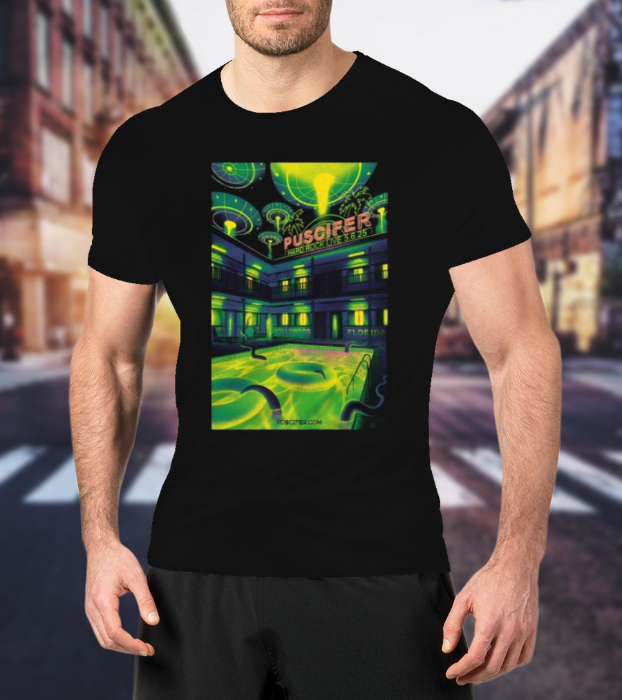 Puscifer Hard Rock Live Hollywood Florida May 6 2025 UFO Neon Pool Scene T-Shirt
