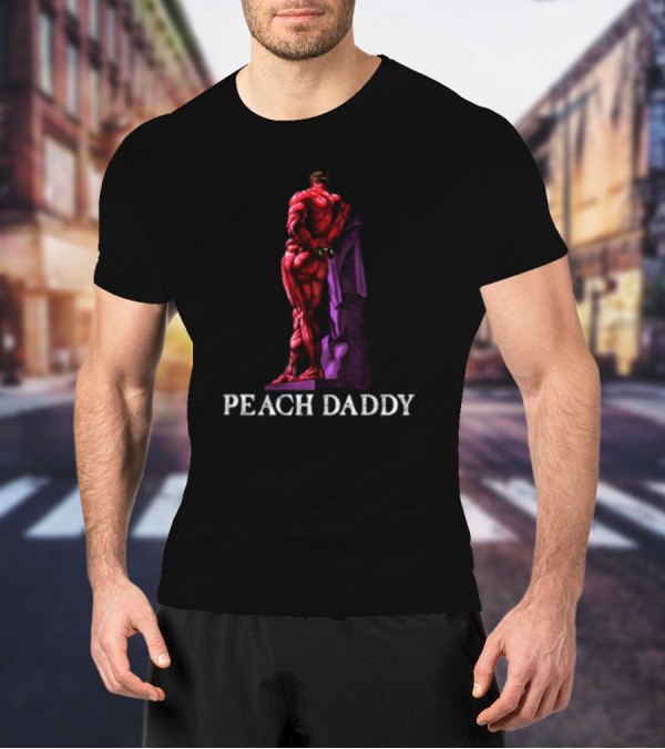 Raskolapparel Peach Daddy Muscle Statue With Purple Accent T-Shirt