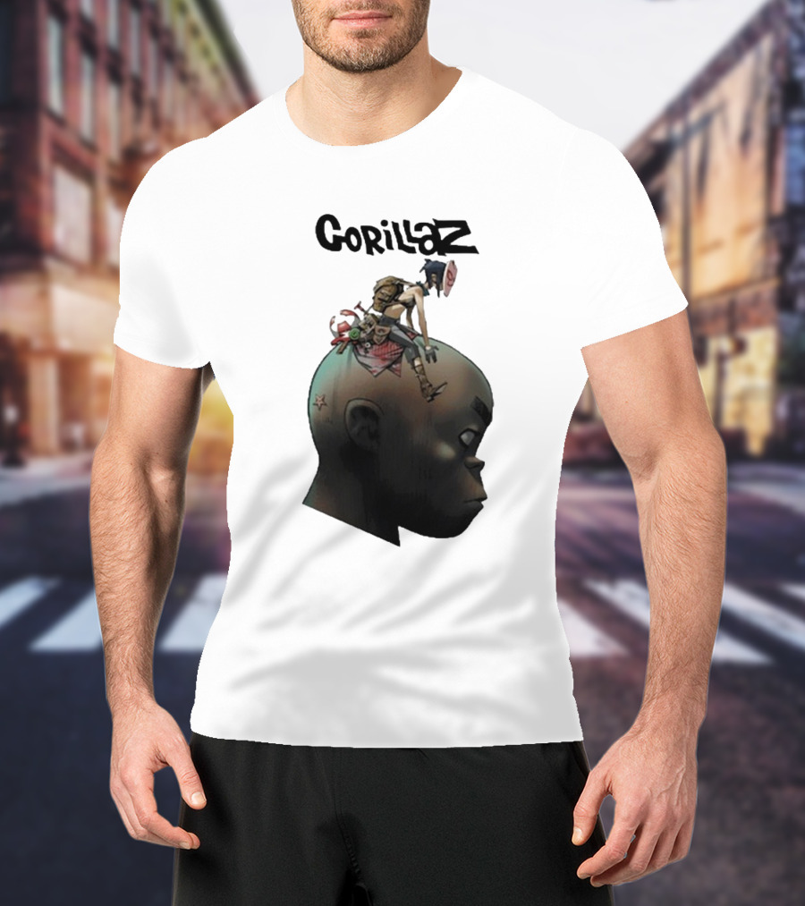 Gorillaz Character Sitting On Head Star Symbol T-Shirt
