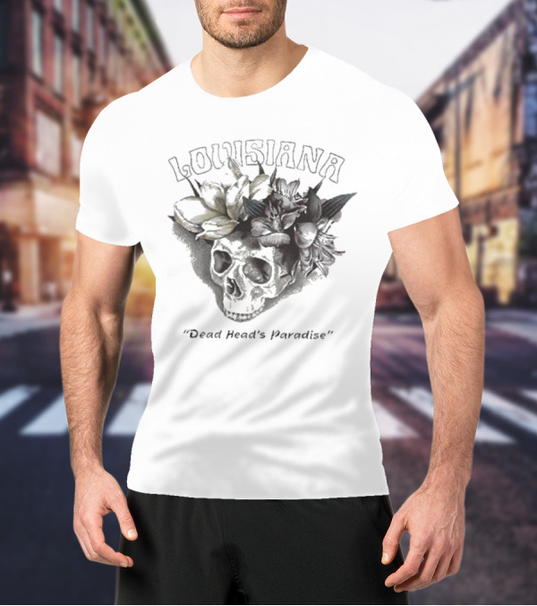 Grateful Dead Skull With Louisiana Dead Head's Paradise Floral Elements T-Shirt