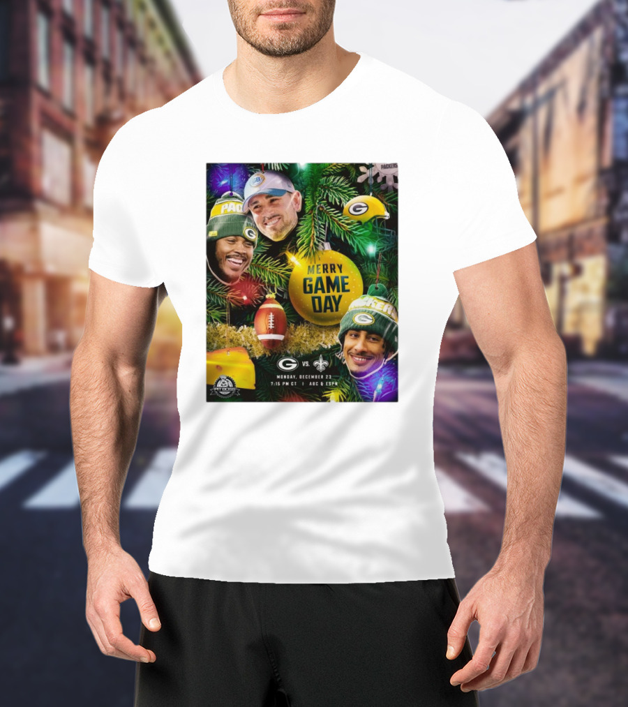Merry Game Day Green Bay Packers Vs New Orleans Saints Monday December 23 ABC ESPN T-Shirt