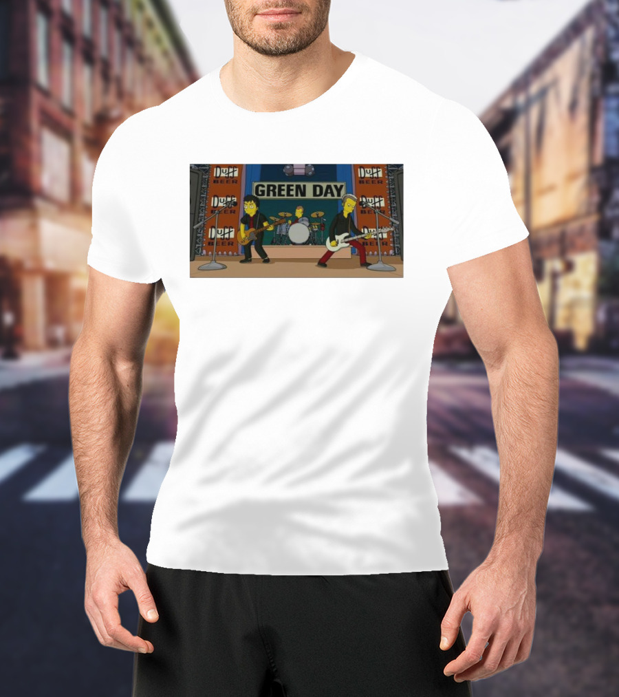 Green Day Concert Scene In The Simpsons Movie With Duff Beer Backdrop T-Shirt