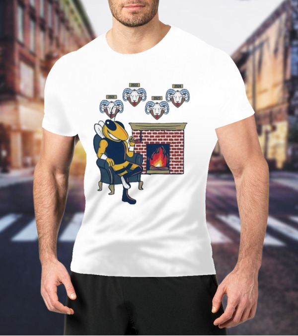 GT Mantel Pocket Yellow Jacket By Fireplace With Ram Trophies T-Shirt
