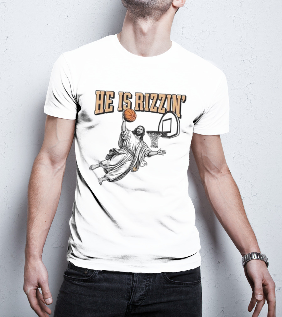 He Is Rizzin Jesus Dunk Basketball Retro Vintage Style T-Shirt