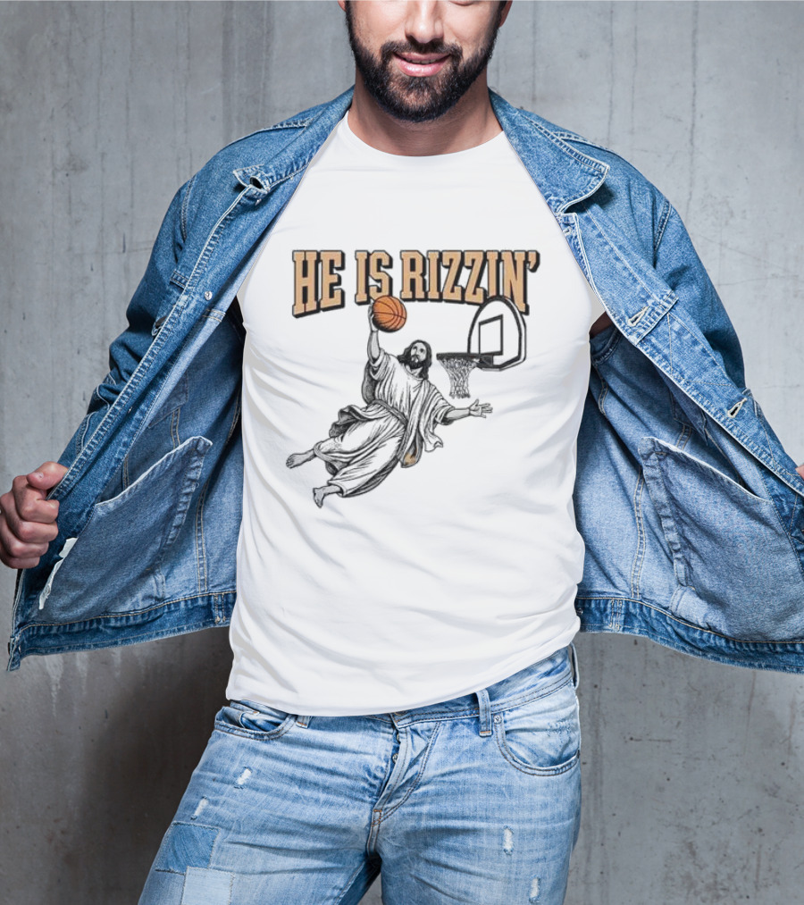 He Is Rizzin Jesus Dunk Basketball Retro Vintage Style T-Shirt