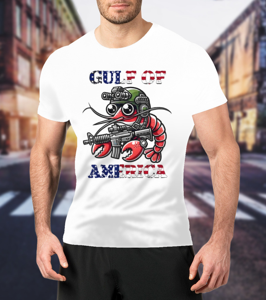 Gulf Of America Tactical Shrimp Patriotic Military Camouflage T-Shirt