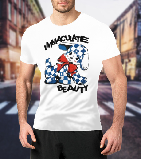 Henry Johnson Immaculate Beauty Blue Checkered Puppy Red Bow T-Shirt