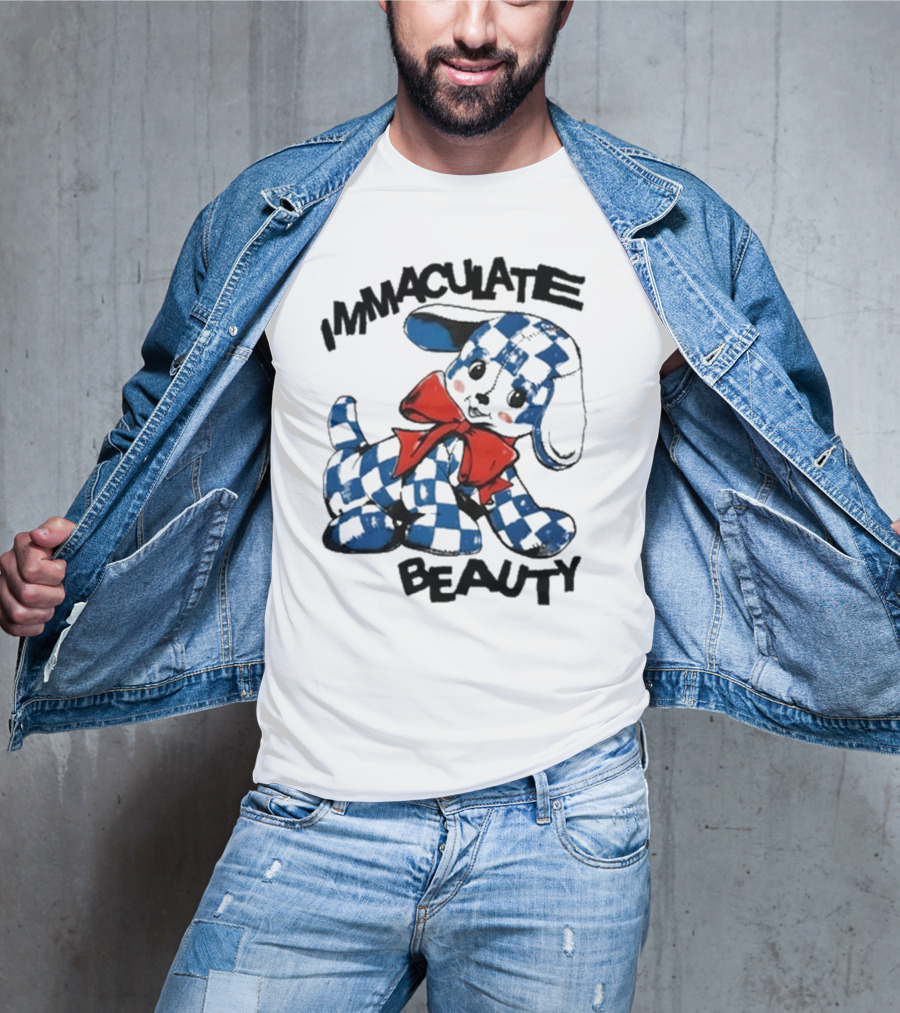 Henry Johnson Immaculate Beauty Blue Checkered Puppy Red Bow T-Shirt