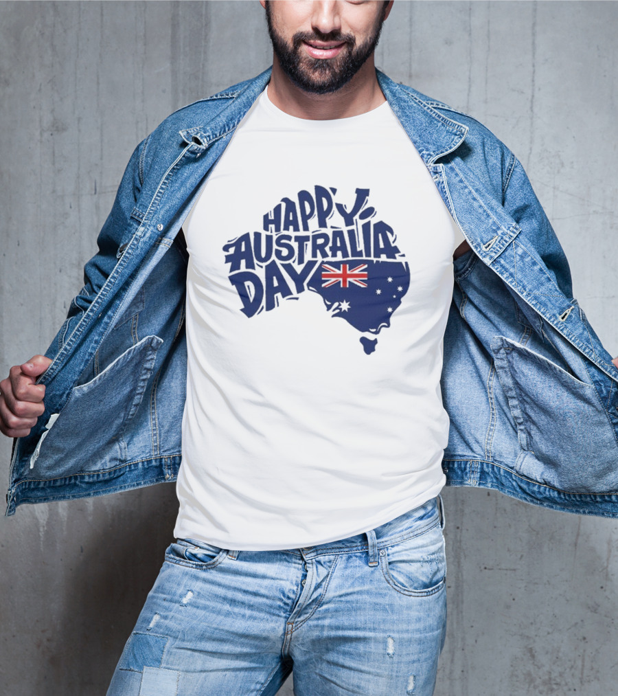 Happy Australia Day Map With Flag Inside Text T-Shirt